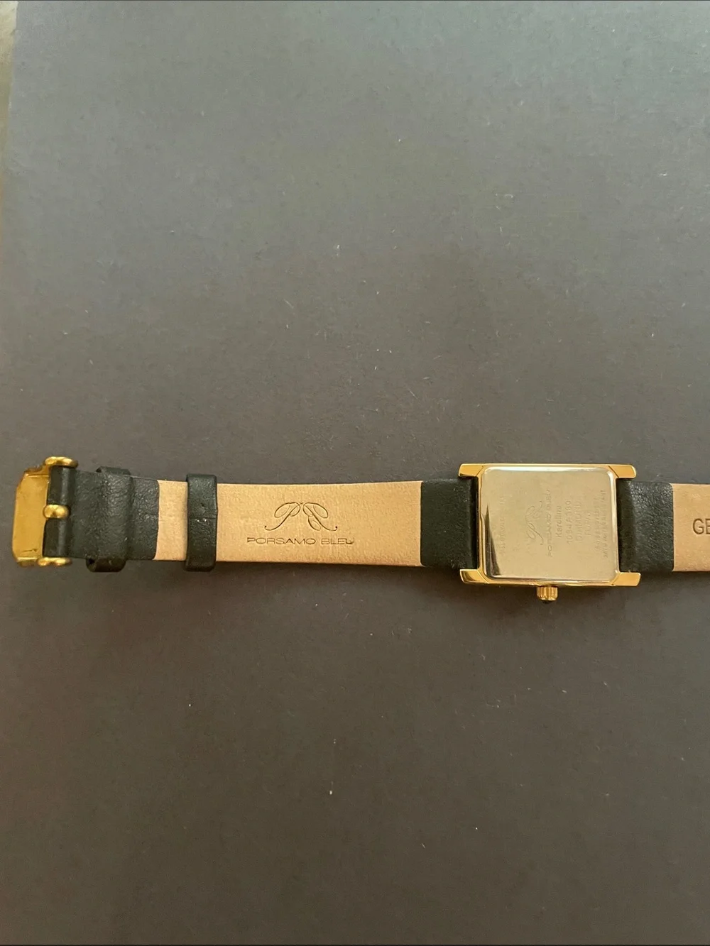 Porsamo Bleu Black Leather Strap Watch with Gold Case